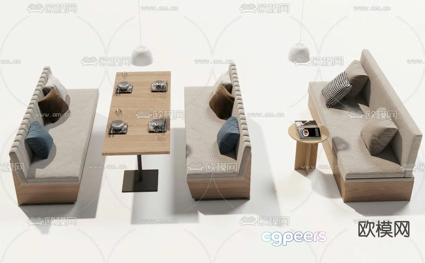 Restaurant sofa booth 3D model