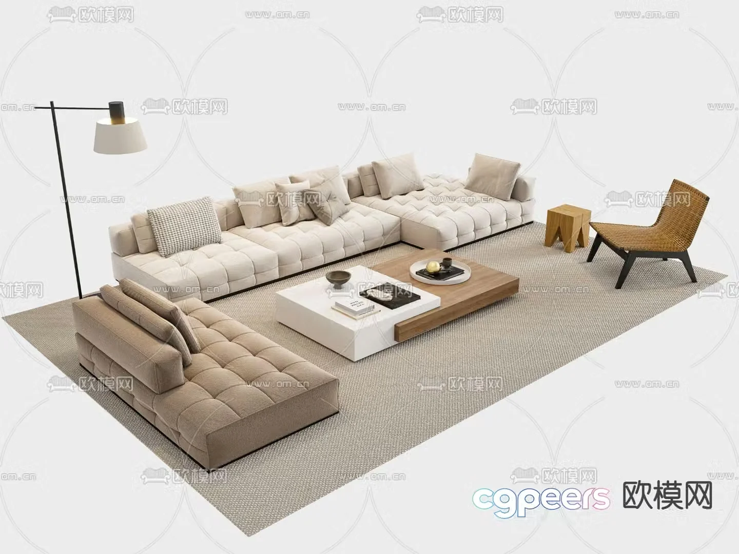 Sofa coffee table combination corner sofa 3d model