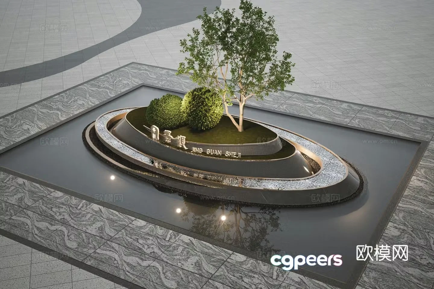 Modern waterscape waterfall green island community waterscape square waterscape demonstration area waterscape mirror water 3D model