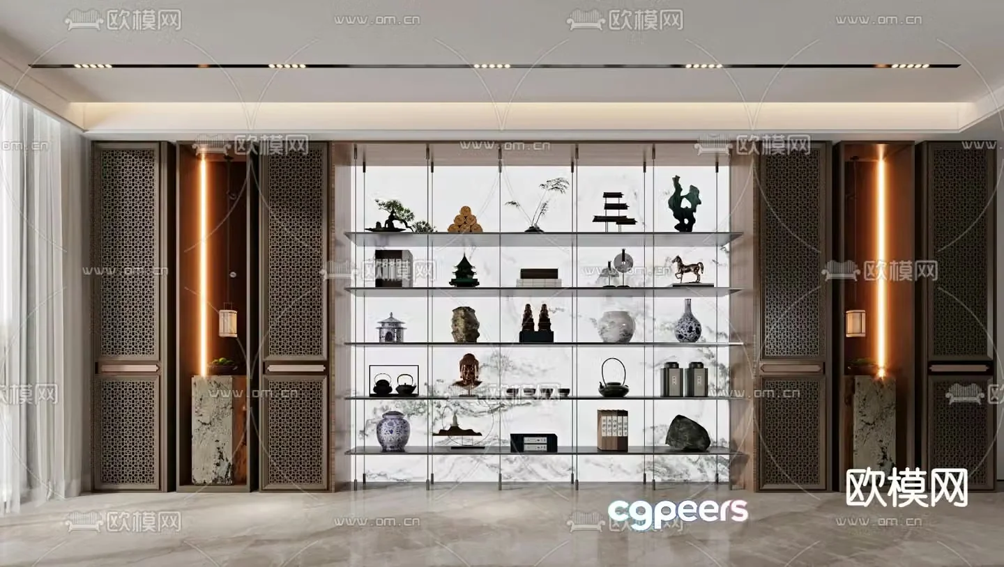 New Chinese style decorative cabinet storage rack display rack 3D model