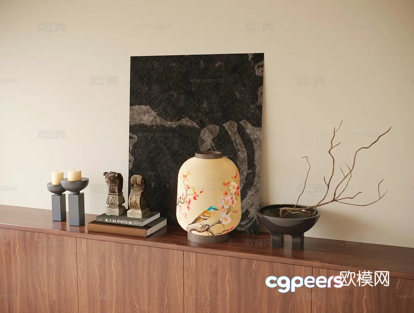 Wasabi style ornament combination table lamp 3D model