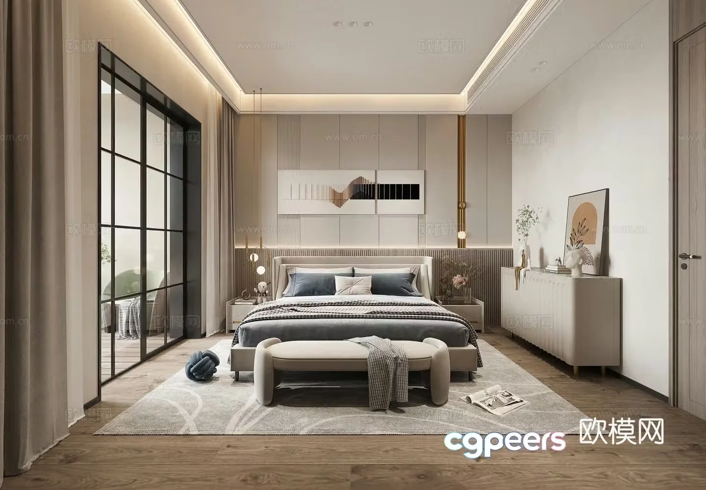 Modern master bedroom master bathroom 3D model
