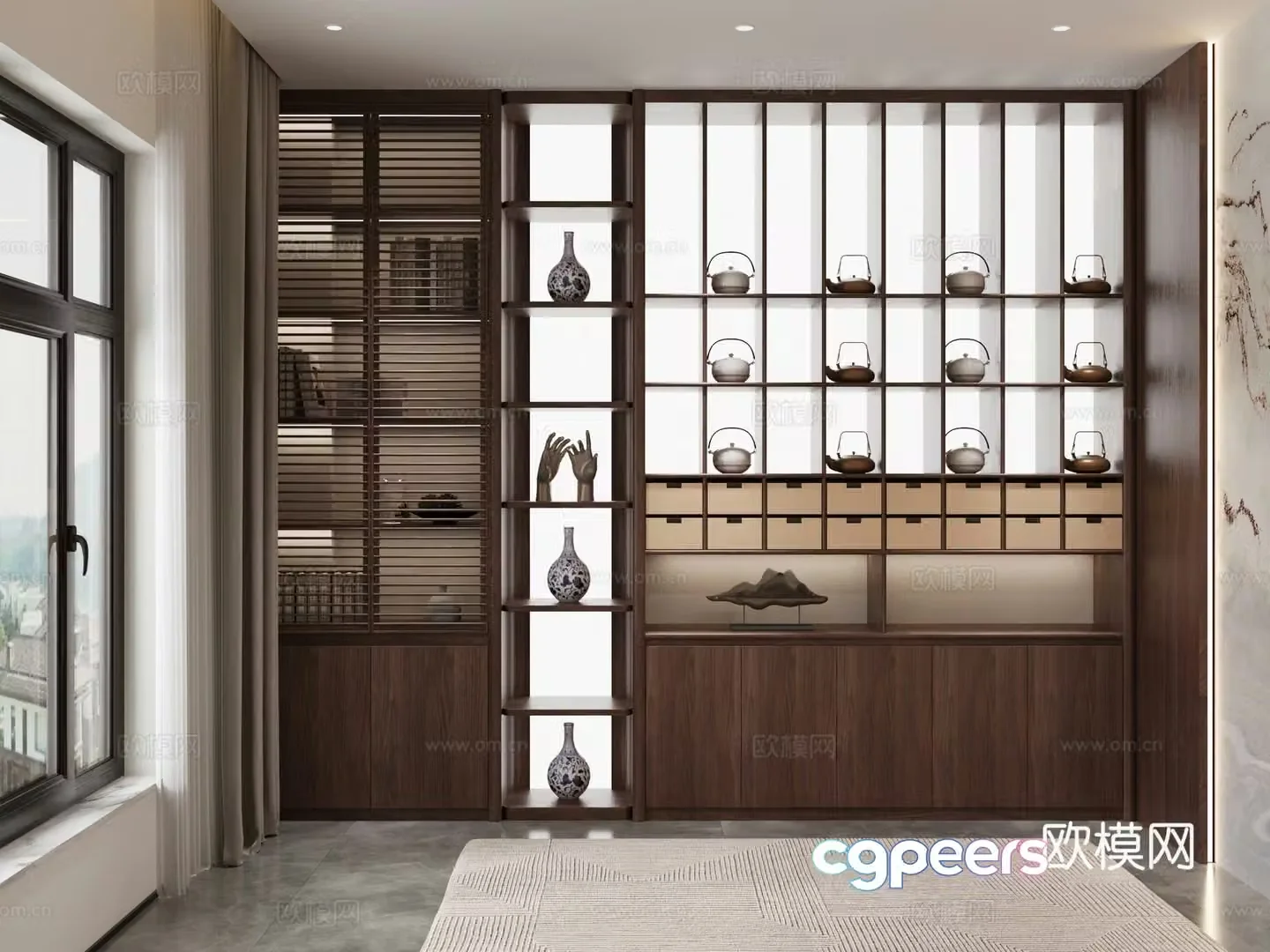 New Chinese-style tea cabinet decoration cabinet storage cabinet display cabinet tea room 3D model