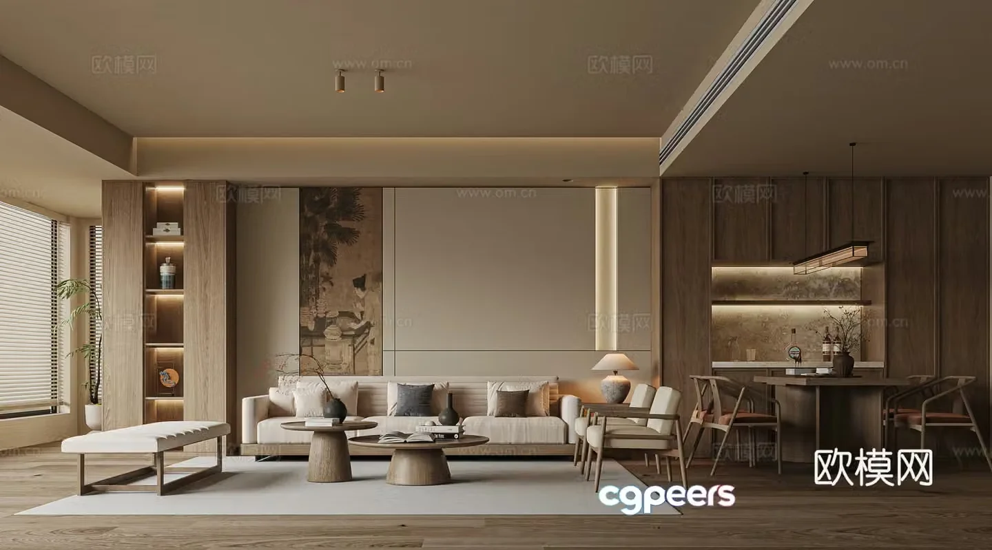 New Chinese style living and dining room Song style aesthetic 3D model