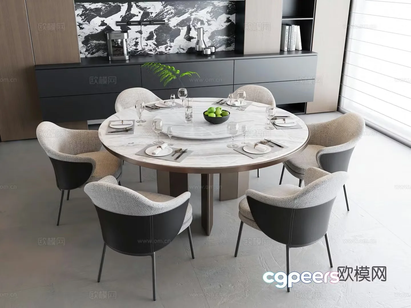 Modern dining table and chair combination 3D model