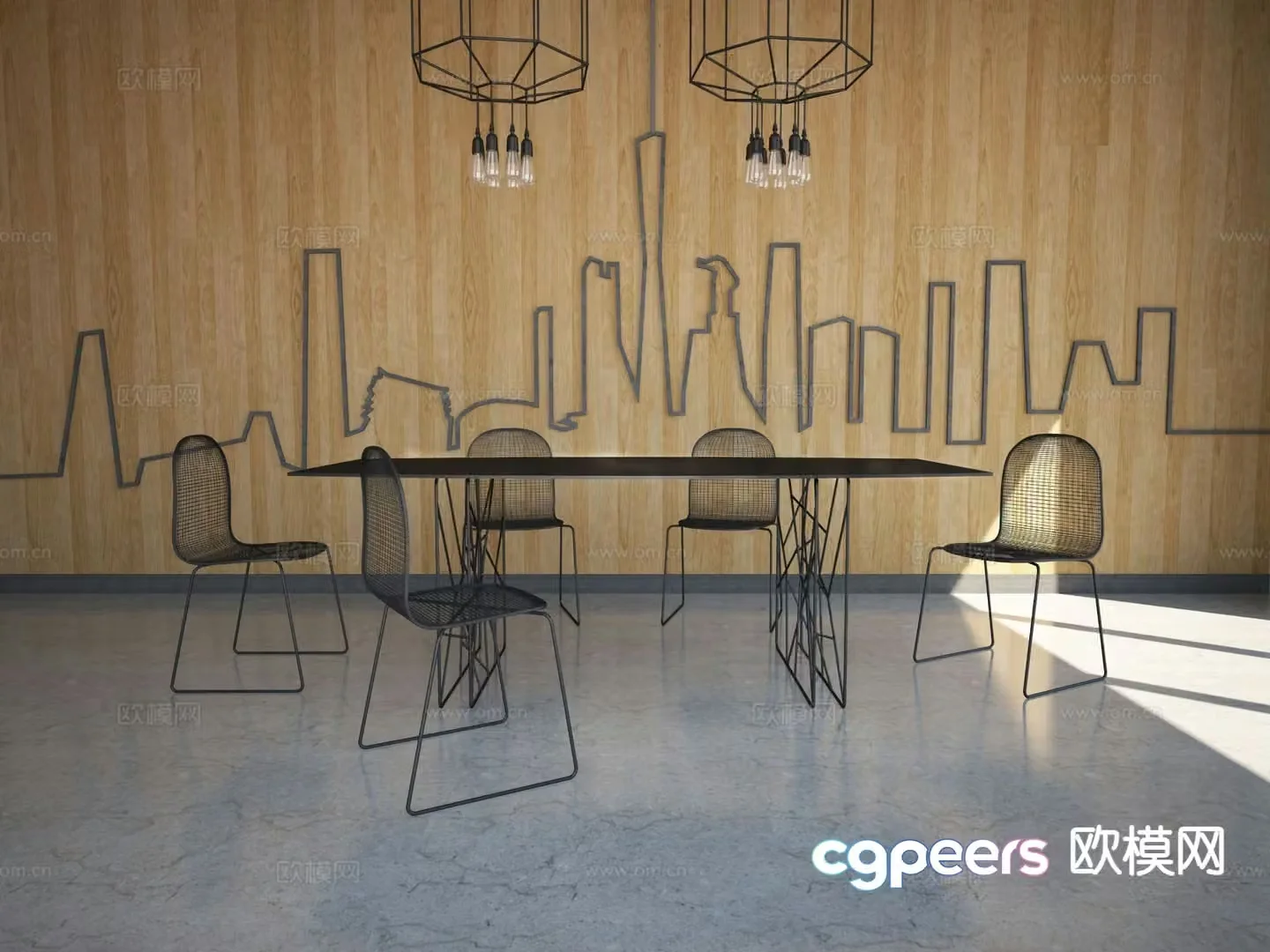 Industrial style dining table and chairs 3d model