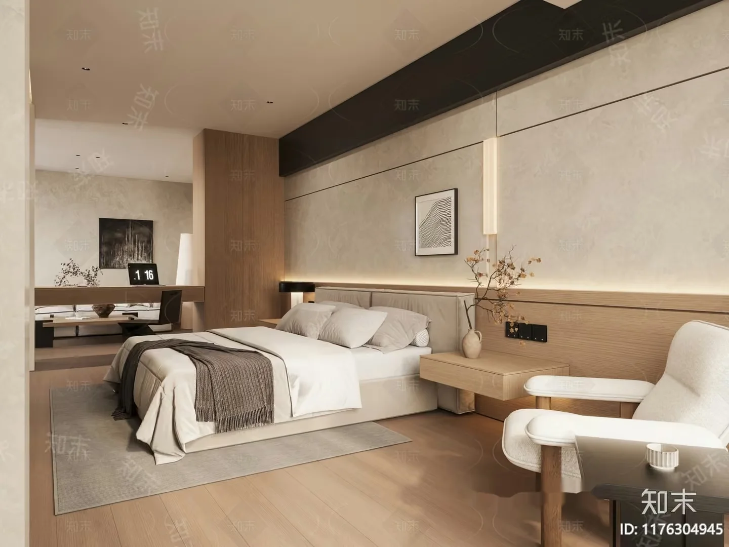Modern Minimalist Bedroom 3D Model – 244 – CORONA Render