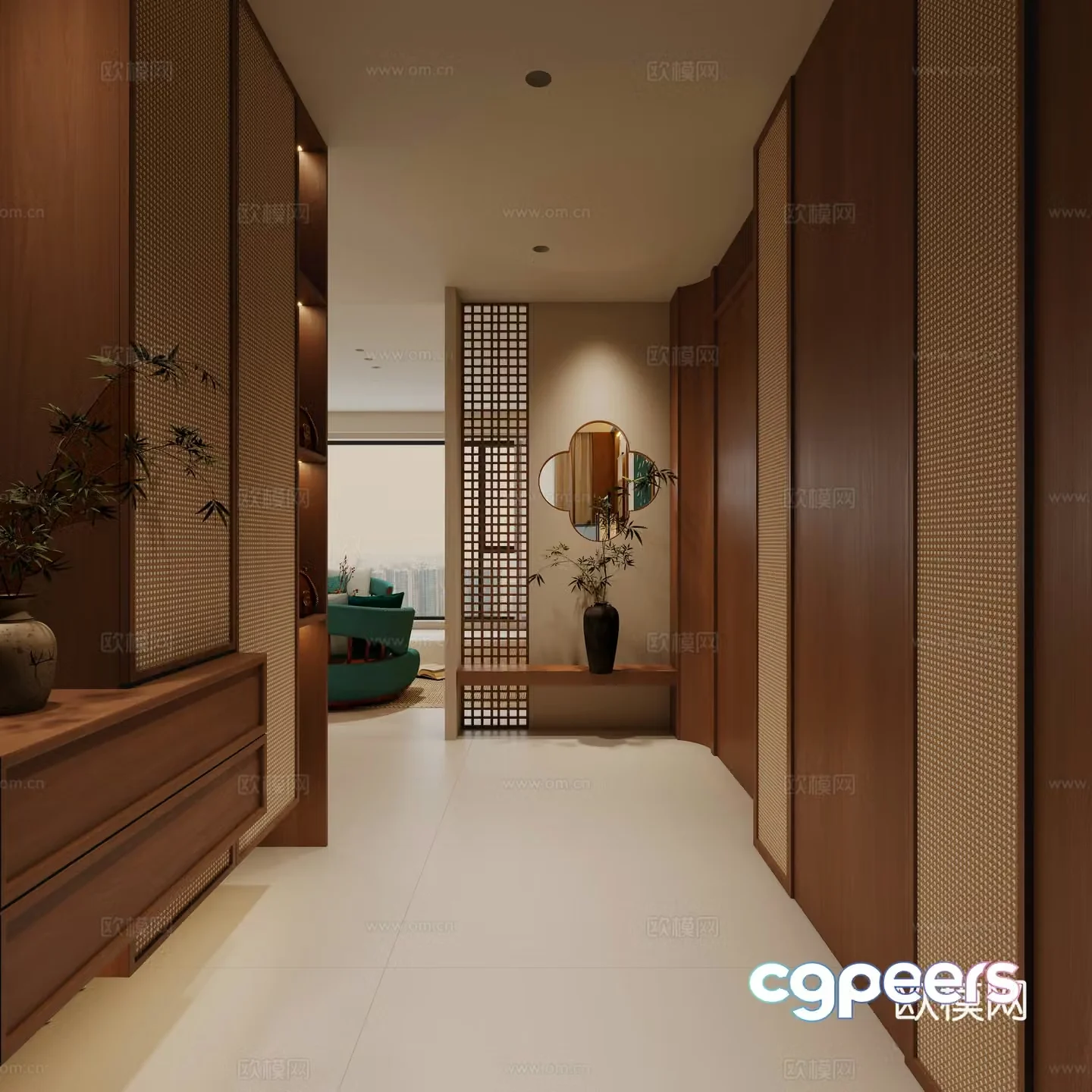 Song style entrance cabinet end viewing platform entrance door 3D model