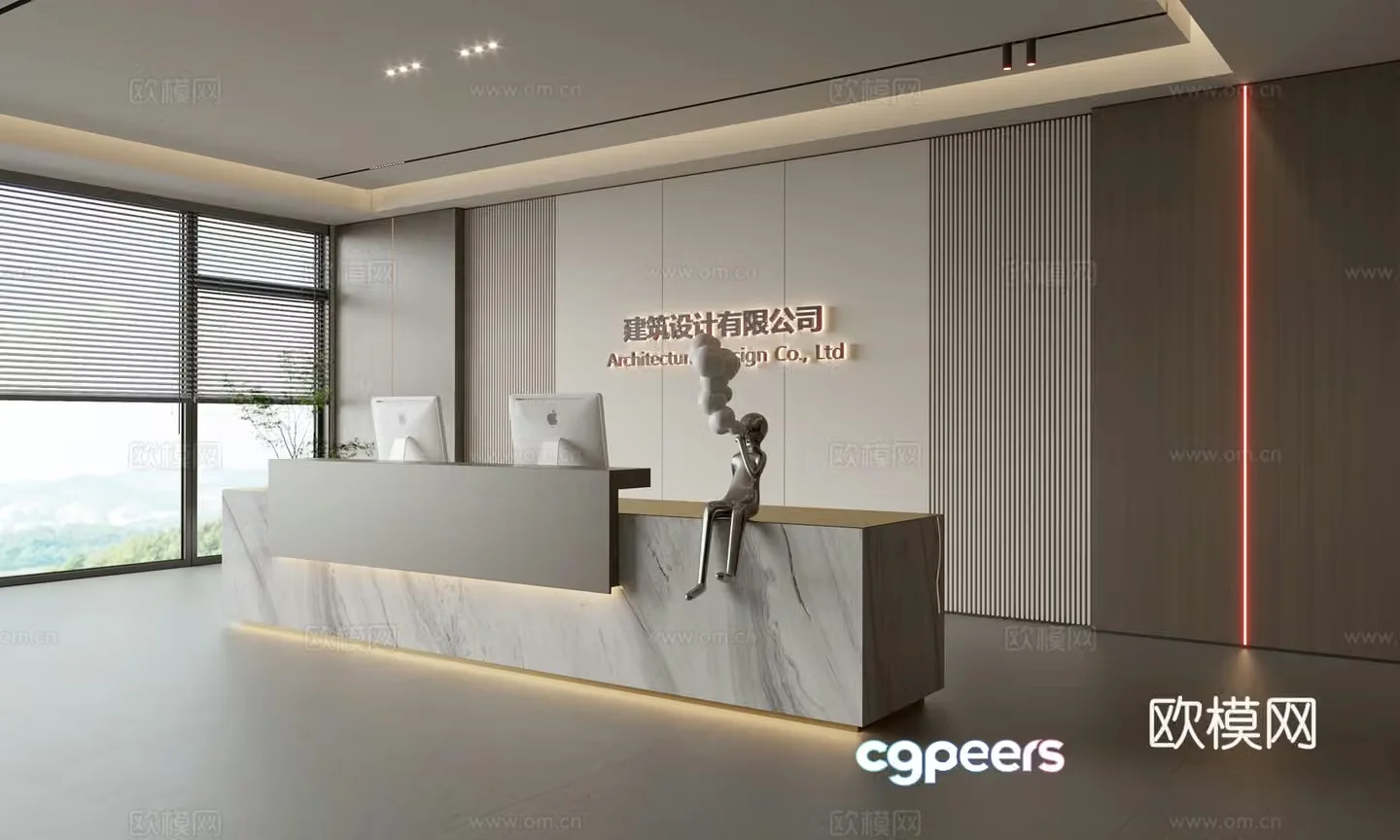 Modern company front desk reception area bar reception desk service desk company front desk background 3D model
