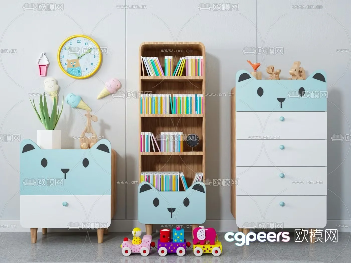 Nordic log children’s bookcase chest 3D model