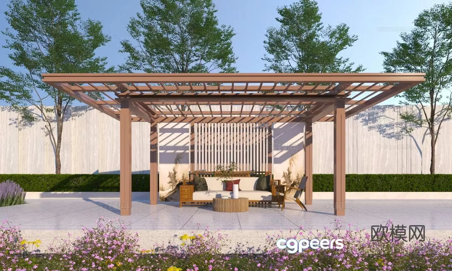 New Chinese style pavilion corridor frame 3D model