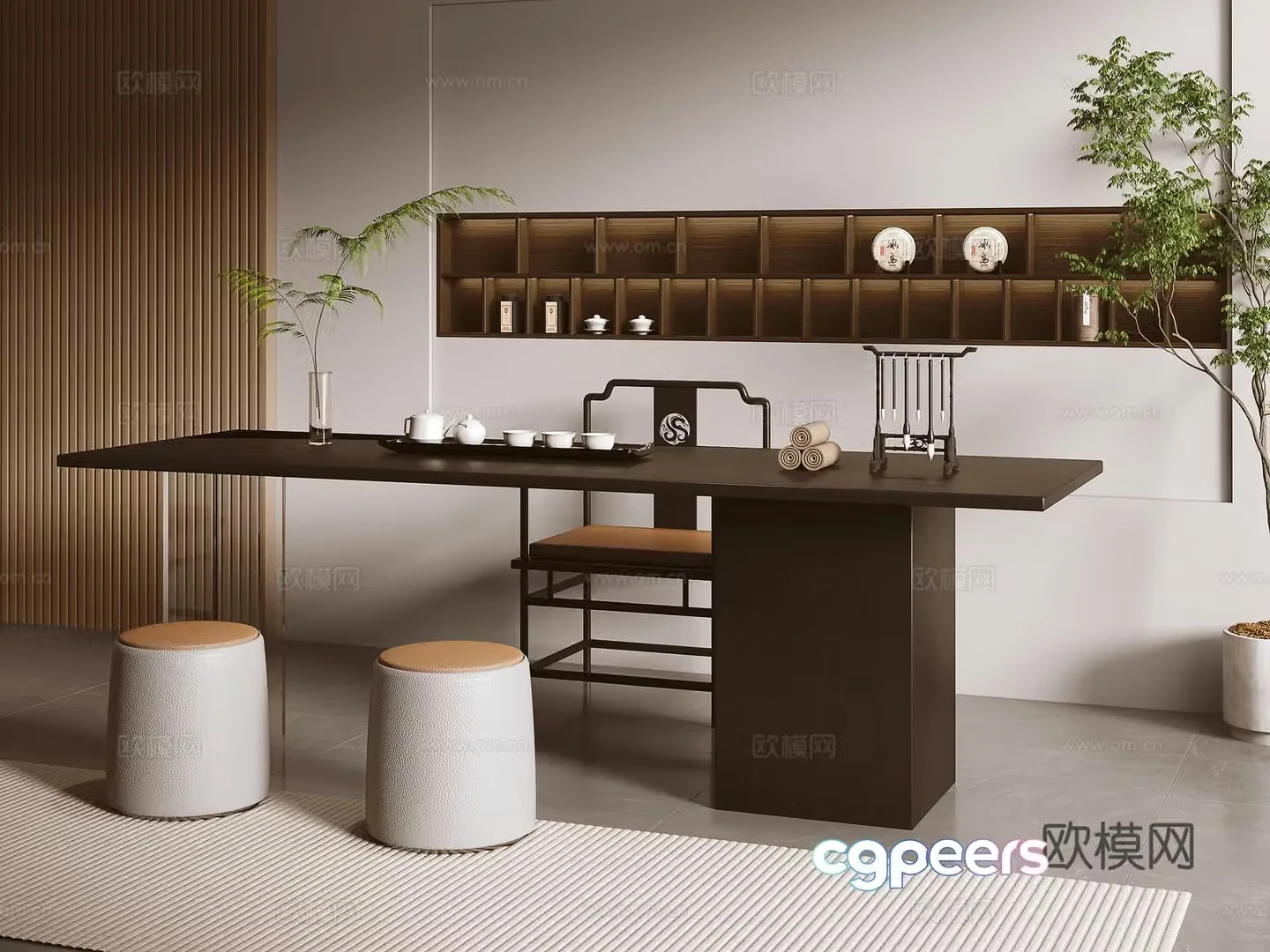 New Chinese tea table and chairs 3d model