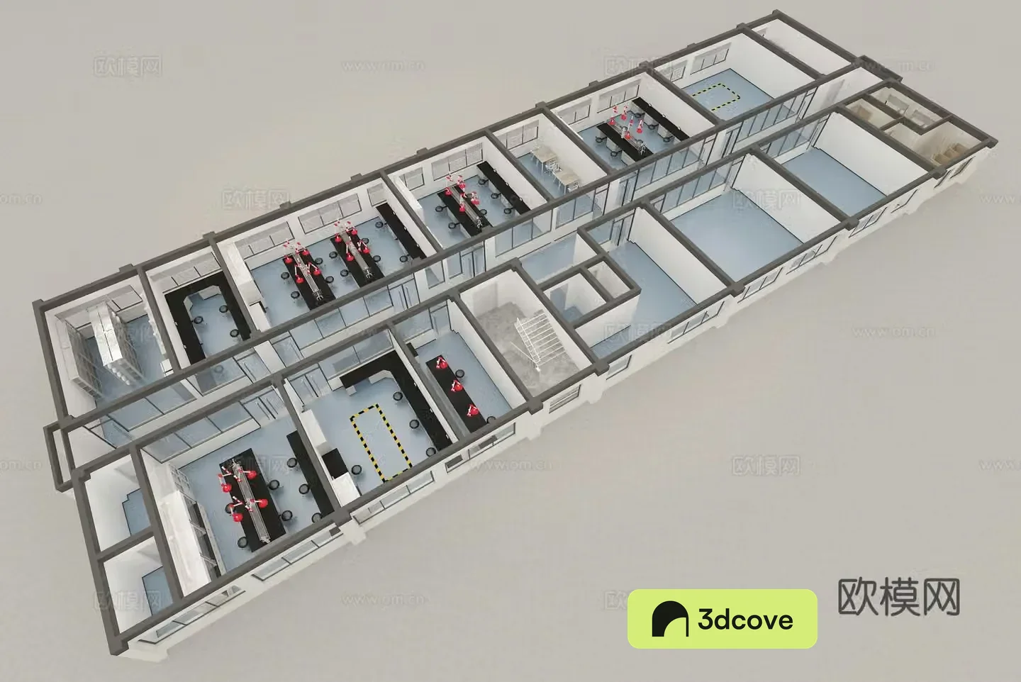 Aerial view 3d model of modern laboratory