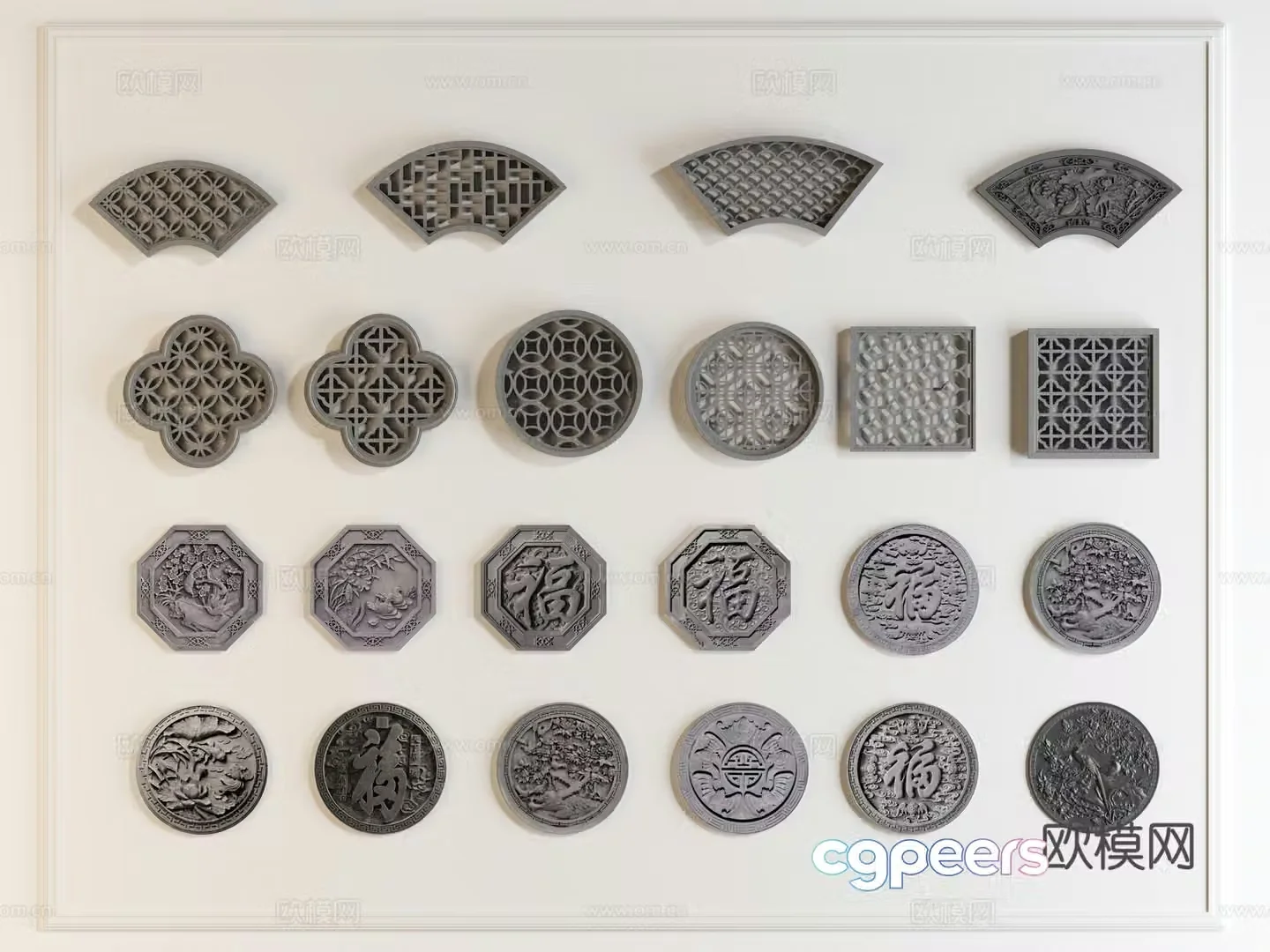 Chinese antique window flower leaking window lattice carved pattern lattice window 3D model