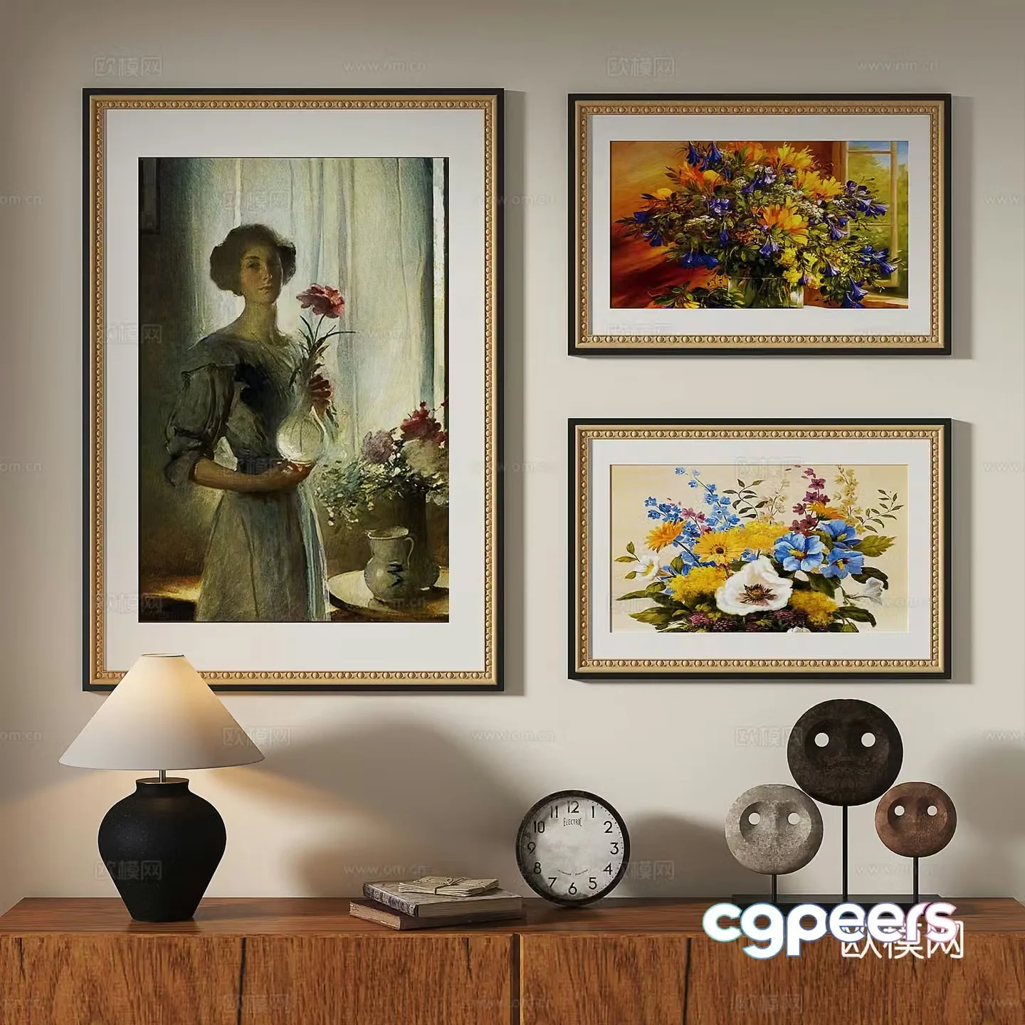 European classical French retro oil painting light luxury decorative painting 3d model