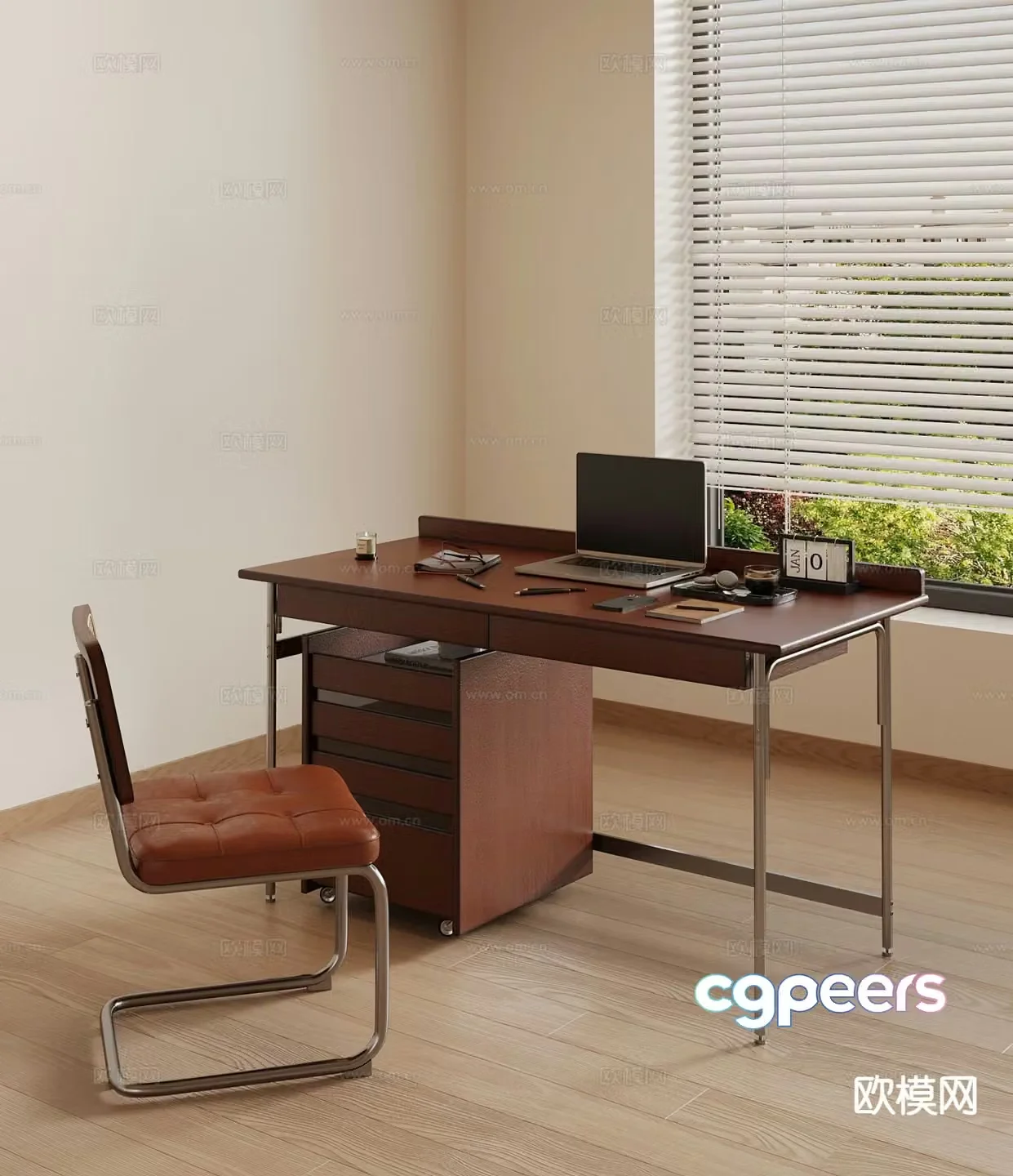 French desk study table and chair desk and chair 3d model