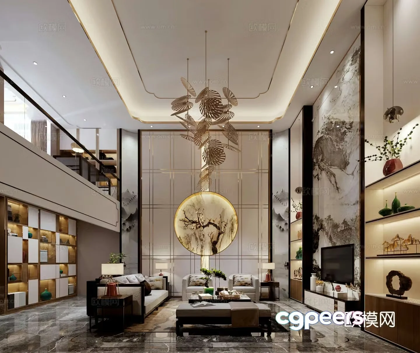 New Chinese style villa living room 3D model