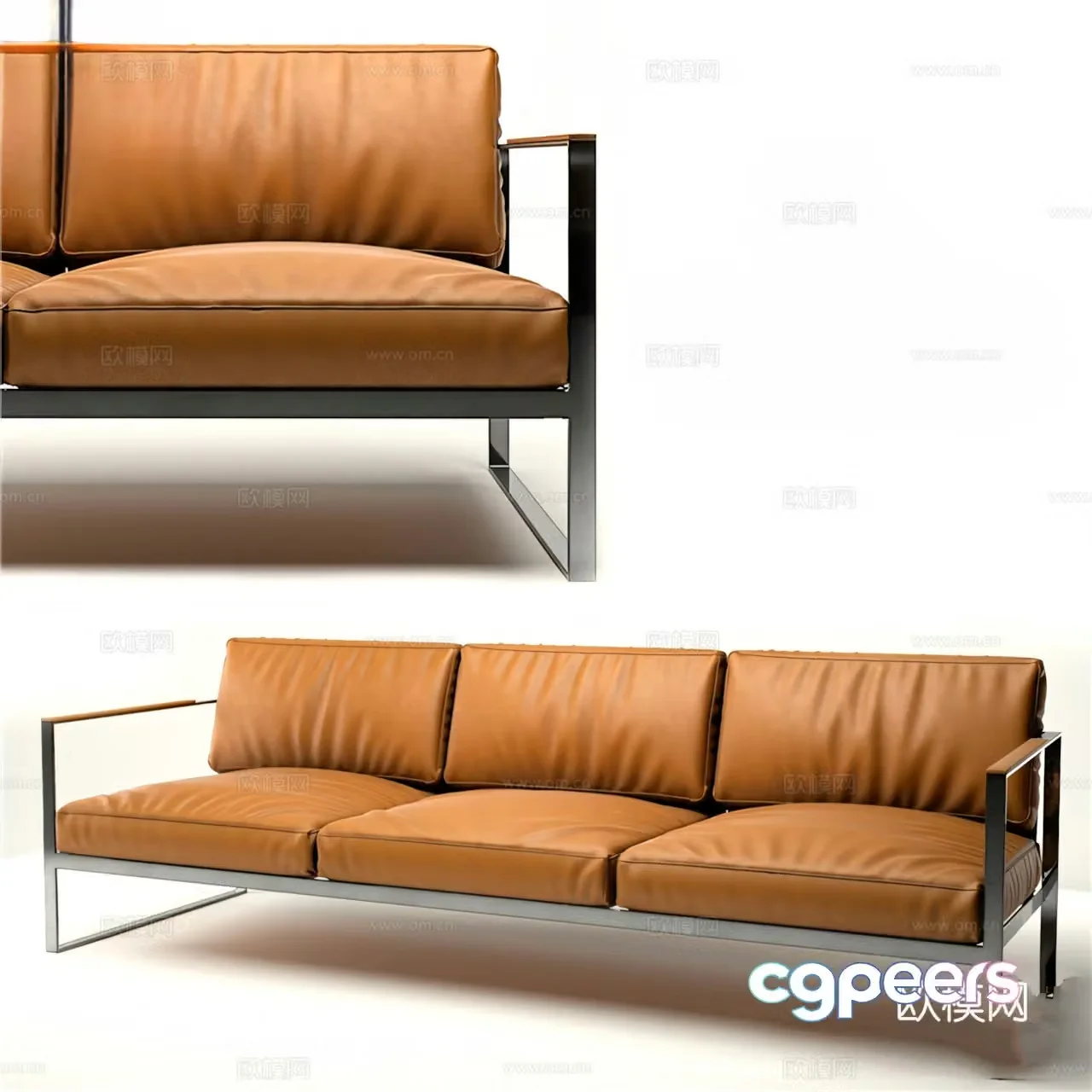 Three seater sofa leather sofa 3d model