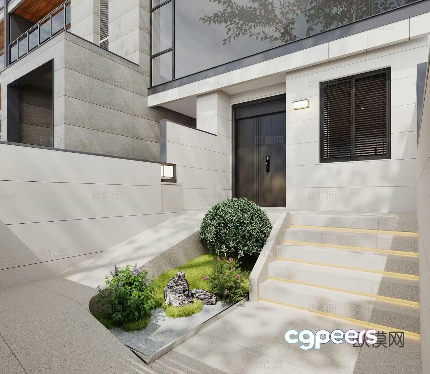 Modern entrance courtyard landscape 3D model