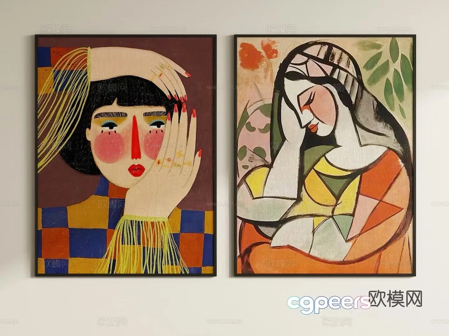 French character oil painting decorative painting hanging painting 3d model