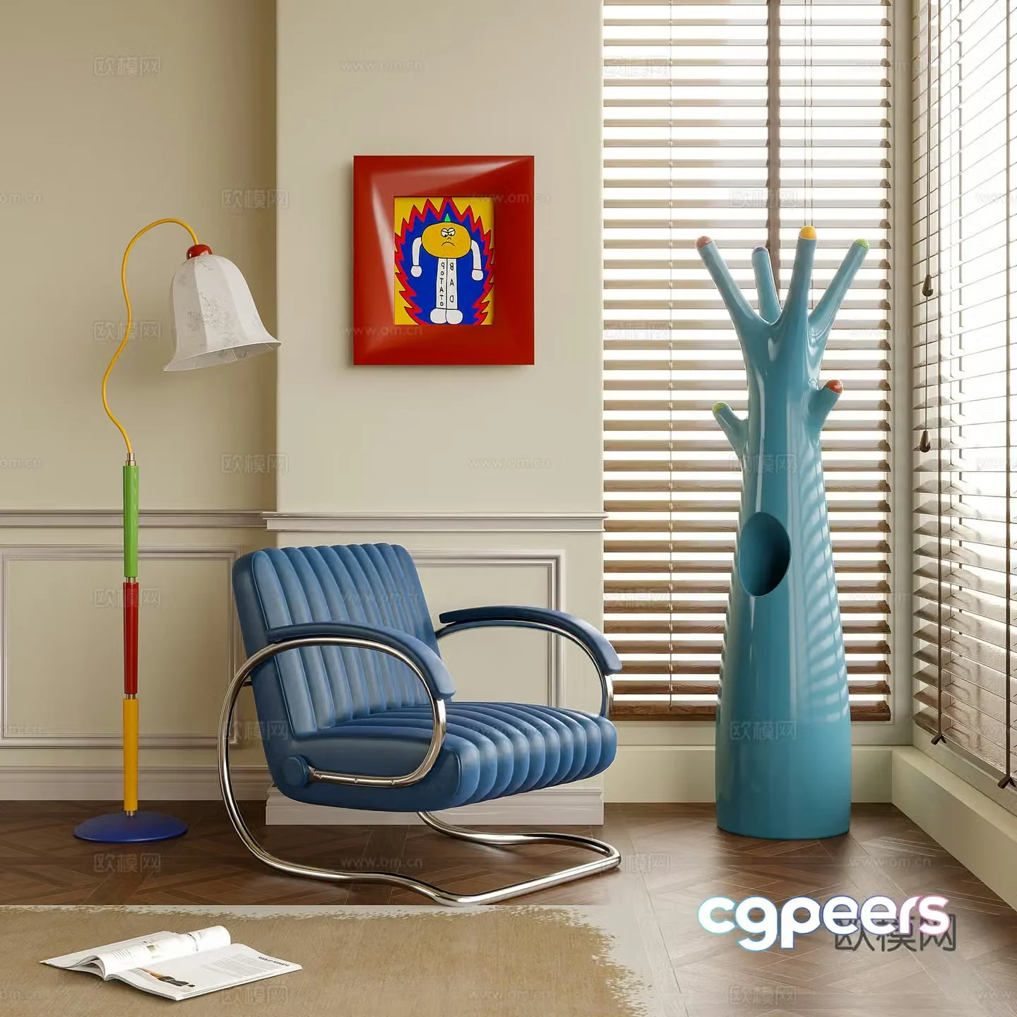 Modern Bauhaus lounge chair single sofa single chair floor lamp 3d model