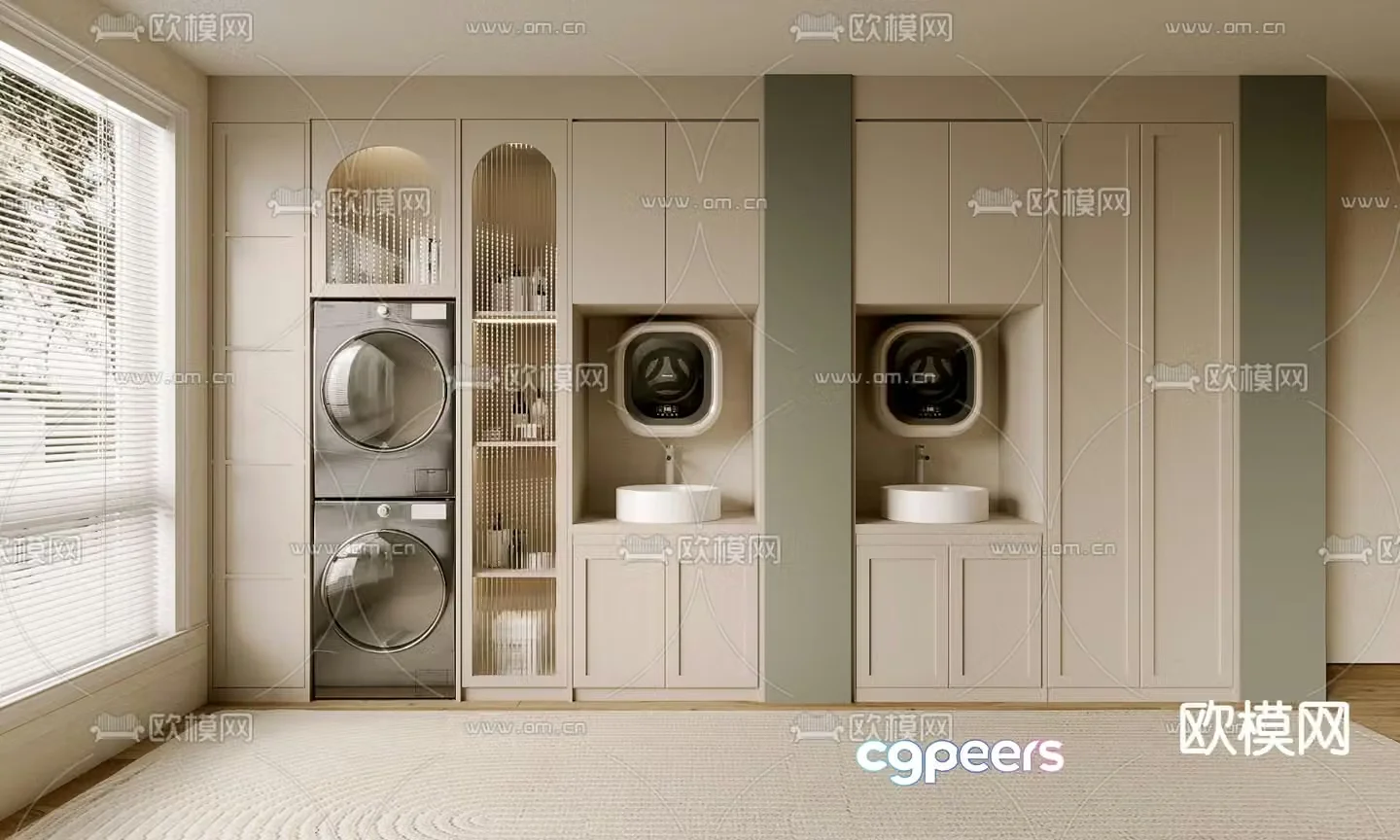 Balcony cabinet washing machine cabinet 3d model