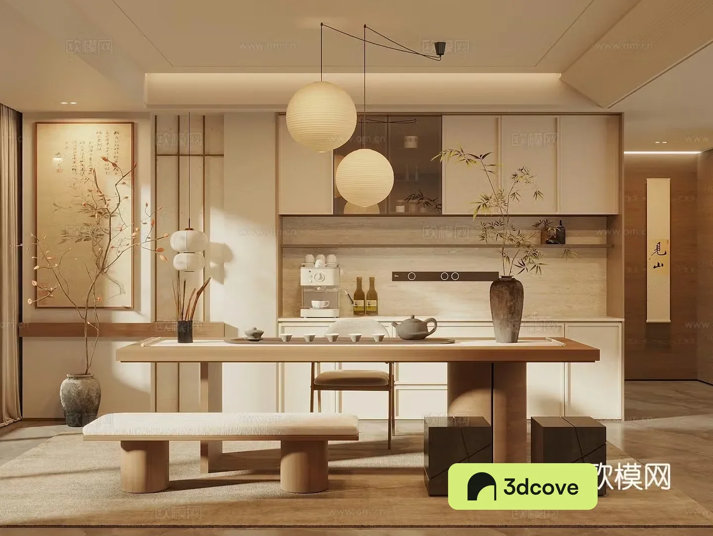 Song’s new stroke tea room tea cabinet sideboard tea table and chair combination art chandeliers hang painting