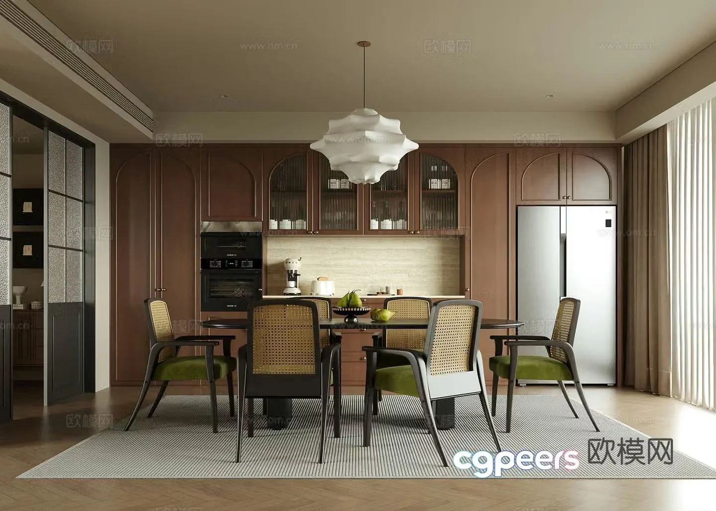 Modern restaurant sideboard refrigerator cabinet dining table and chair 3d model