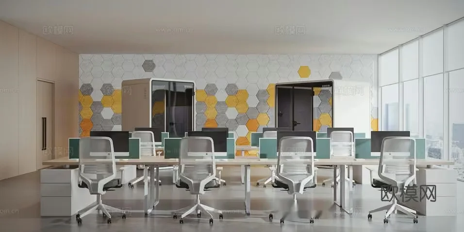 Modern Office Space 3D Model – 3402 – VRAY Render