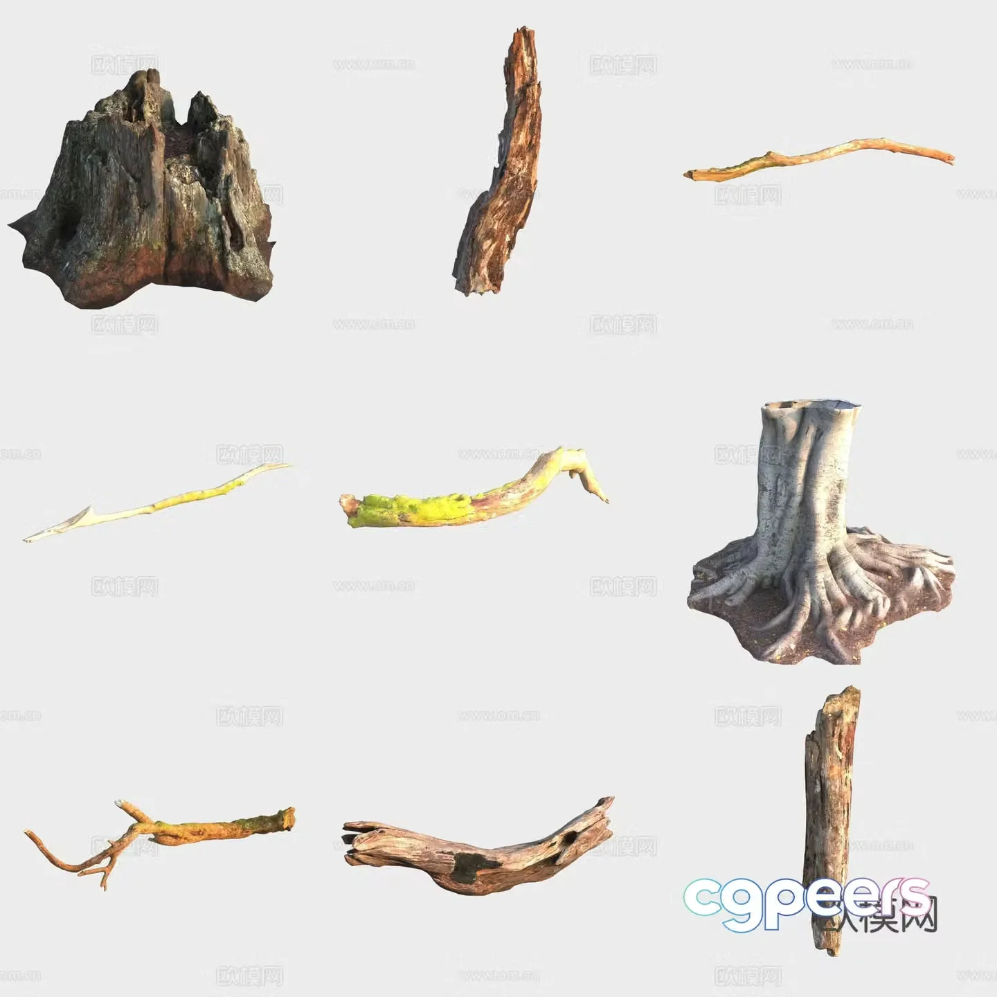 Trunk branch stump dead wood 3d model
