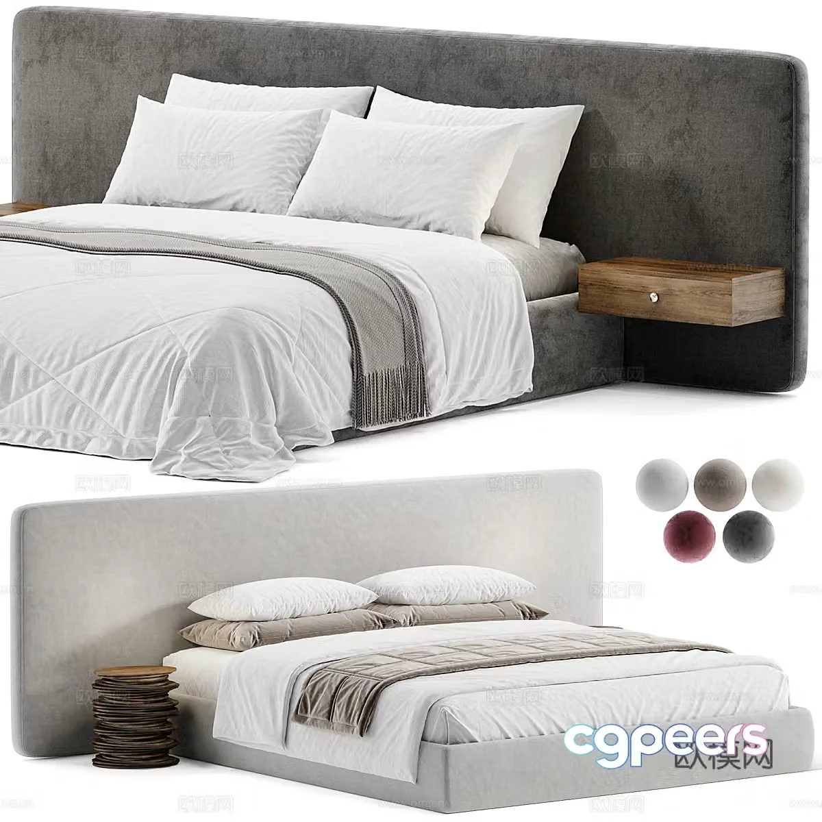 New Chinese style fabric double bed 3D model