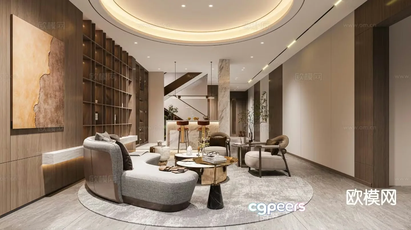 New Chinese style basement villa living room 3D model
