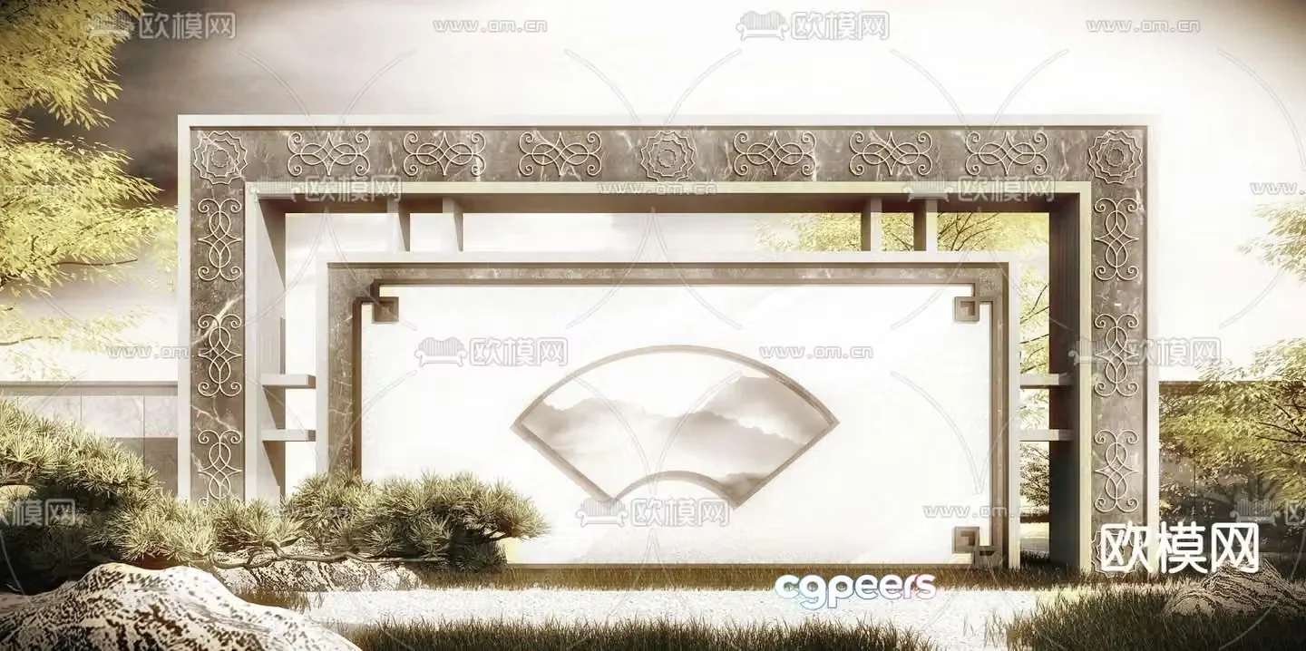 New Chinese style landscape wall 3D model