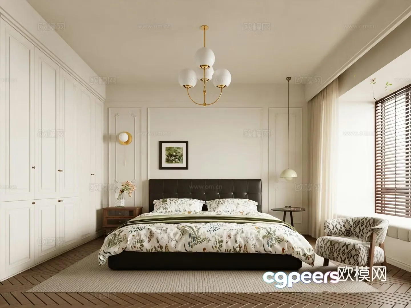 American French home bedroom master bedroom second bedroom bedroom chandeliers bay window bedroom elderly room 3D model