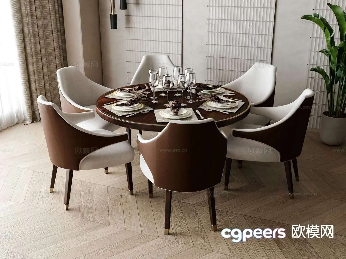 New Chinese style dining table and chairs round dining table 3d model