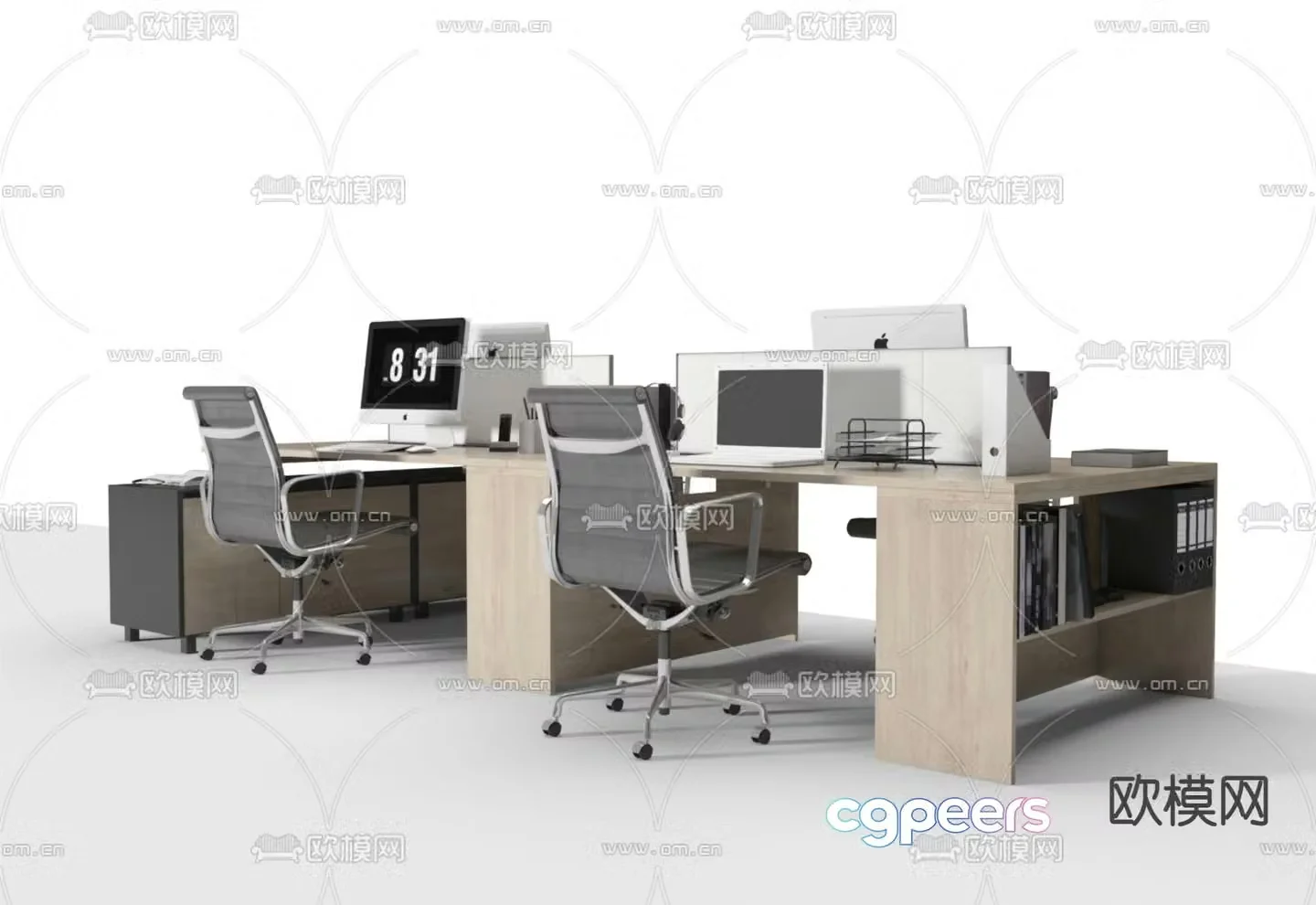Office desk and chair station 3D model