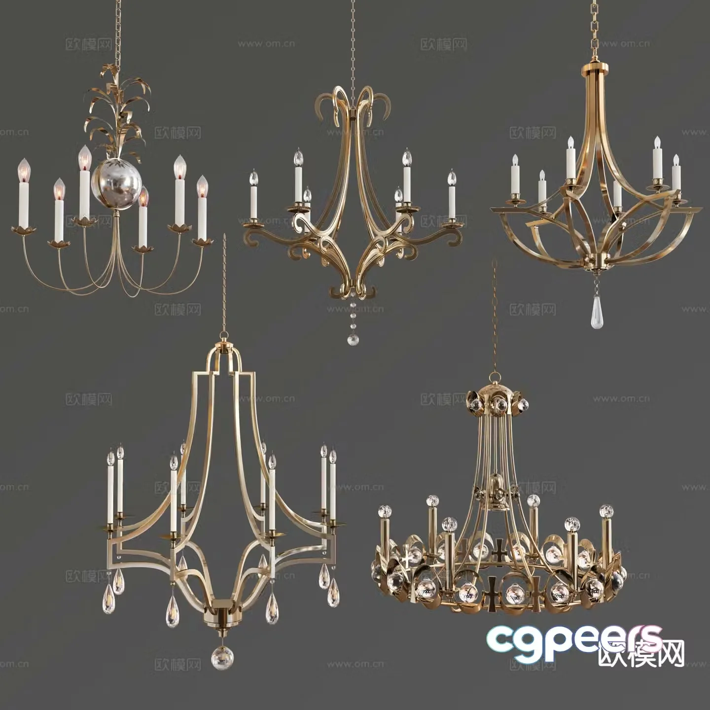 Modern metal chandelier candlestick lamp 3d model