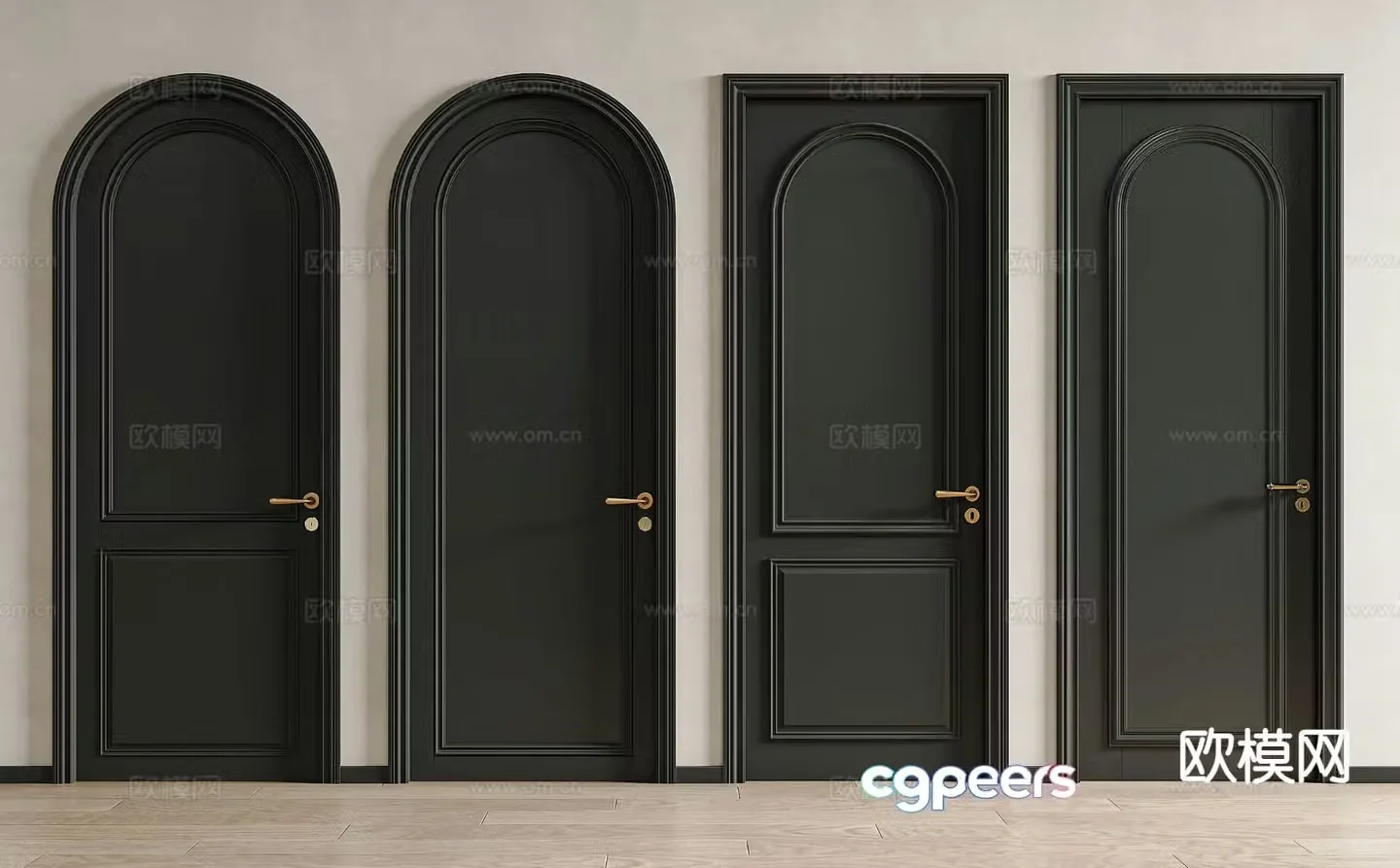 French single-open door wooden door door arch swing door solid wood door 3d model
