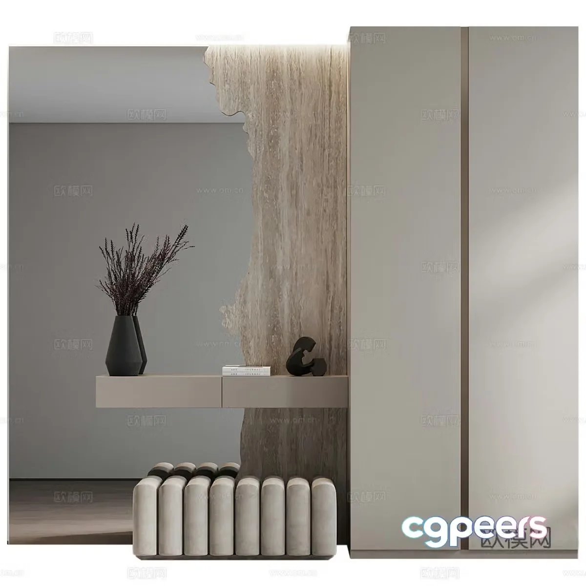 Modern Italian minimalist wardrobe dressing table 3D model