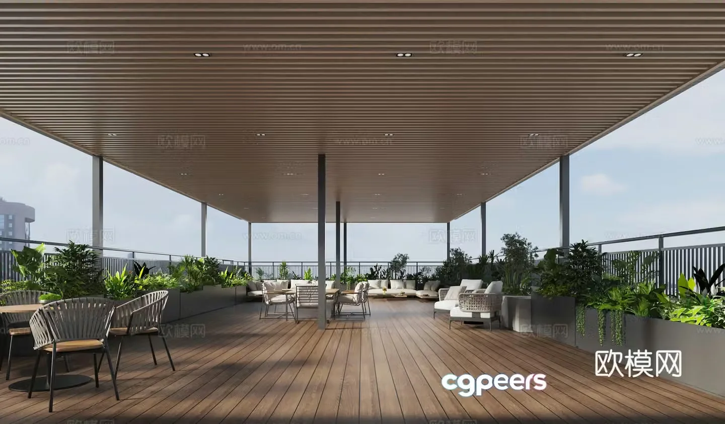 Modern roof garden 3d model