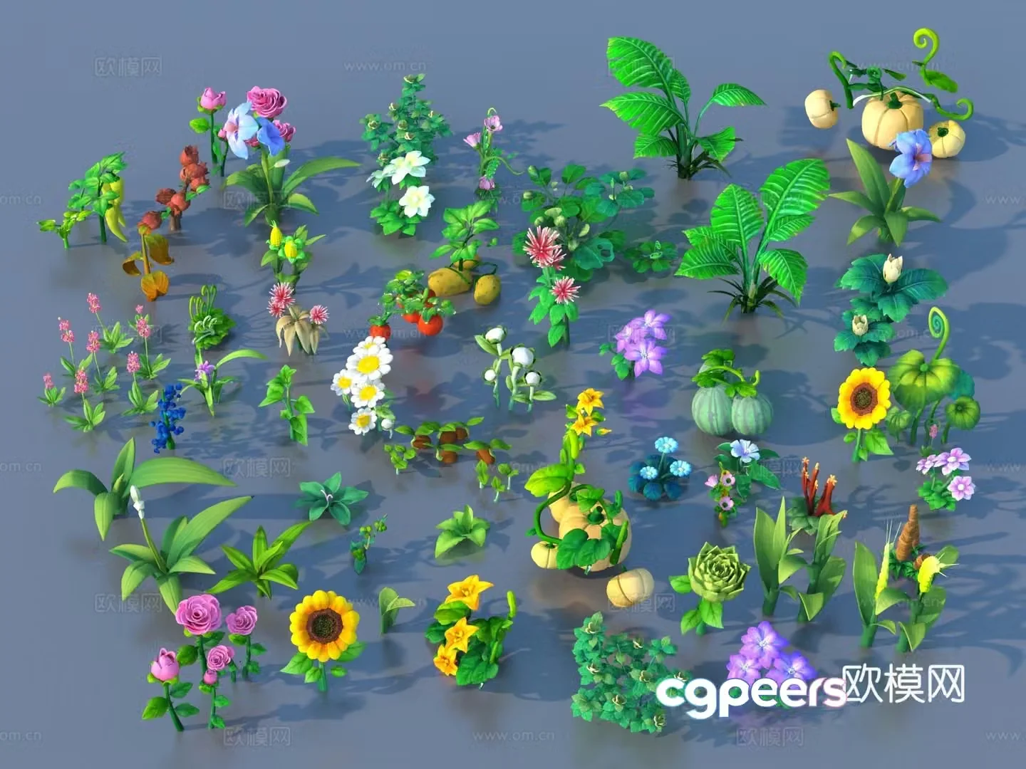 Cartoon Plants Shrub Flowers and Plants 3d Model