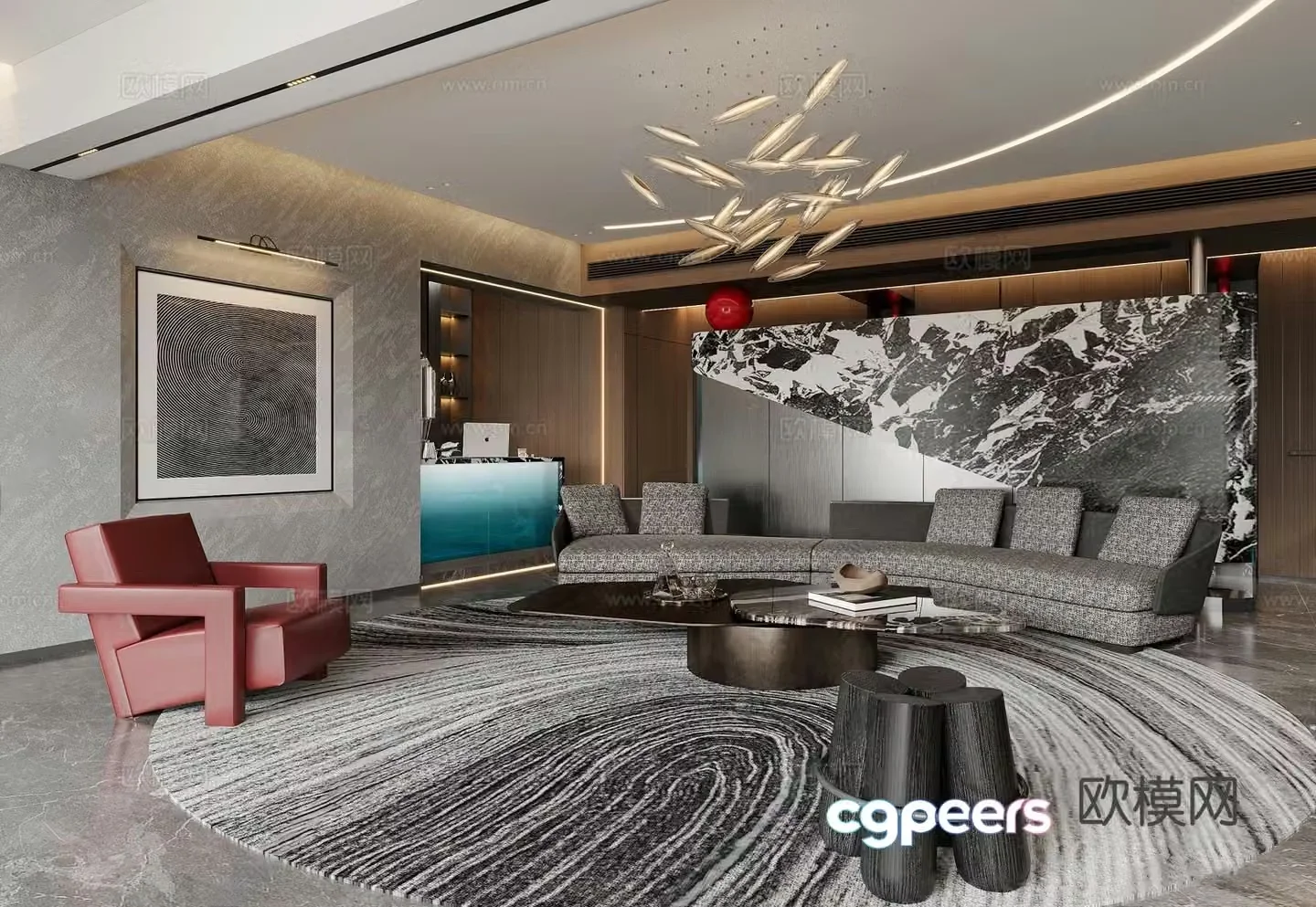 Modern living room sofa coffee table combination gradient acrylic bar sofa background wall special shape sofa 3D model
