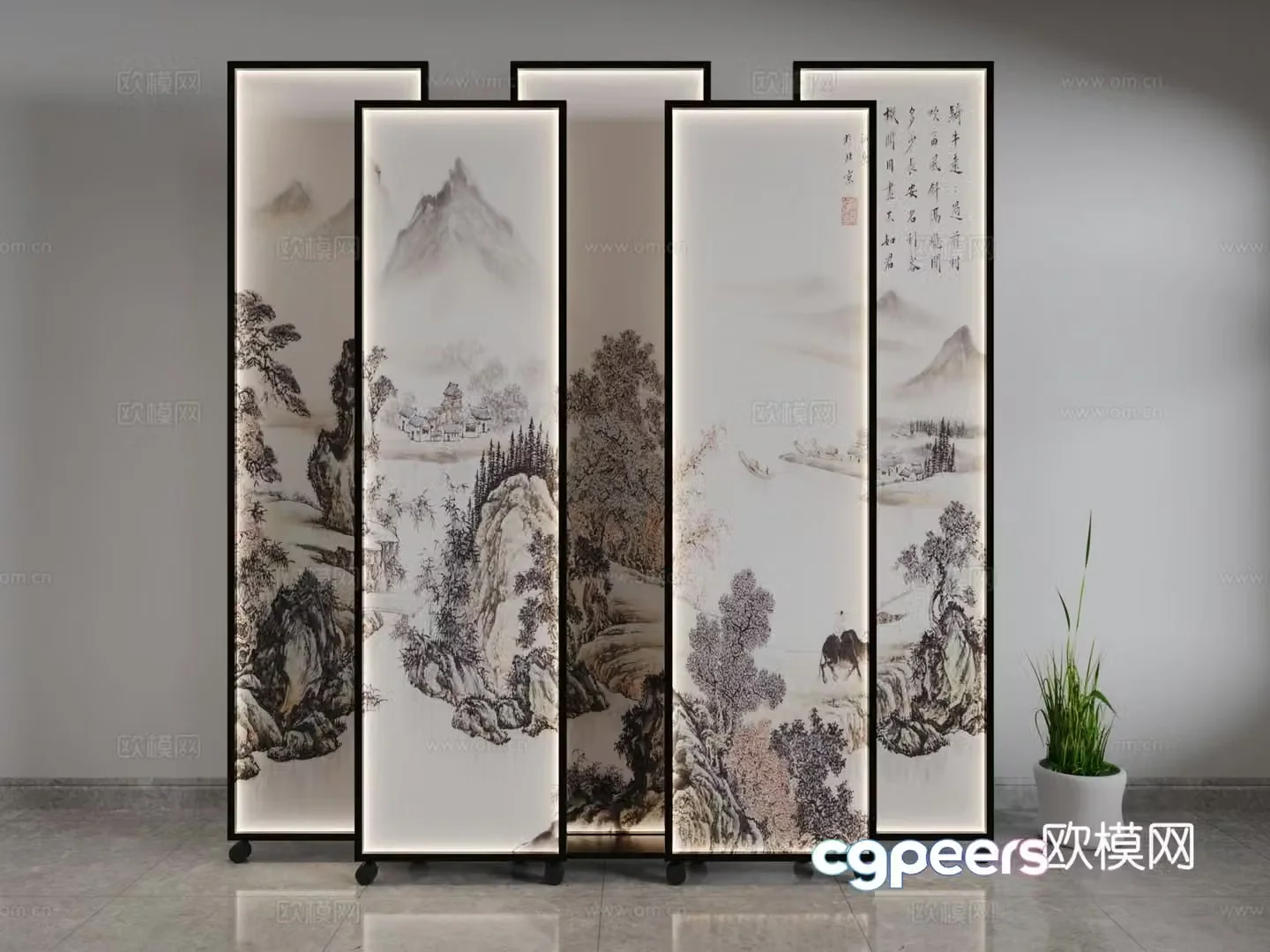 Chinese style screen landscape painting screen 3d model