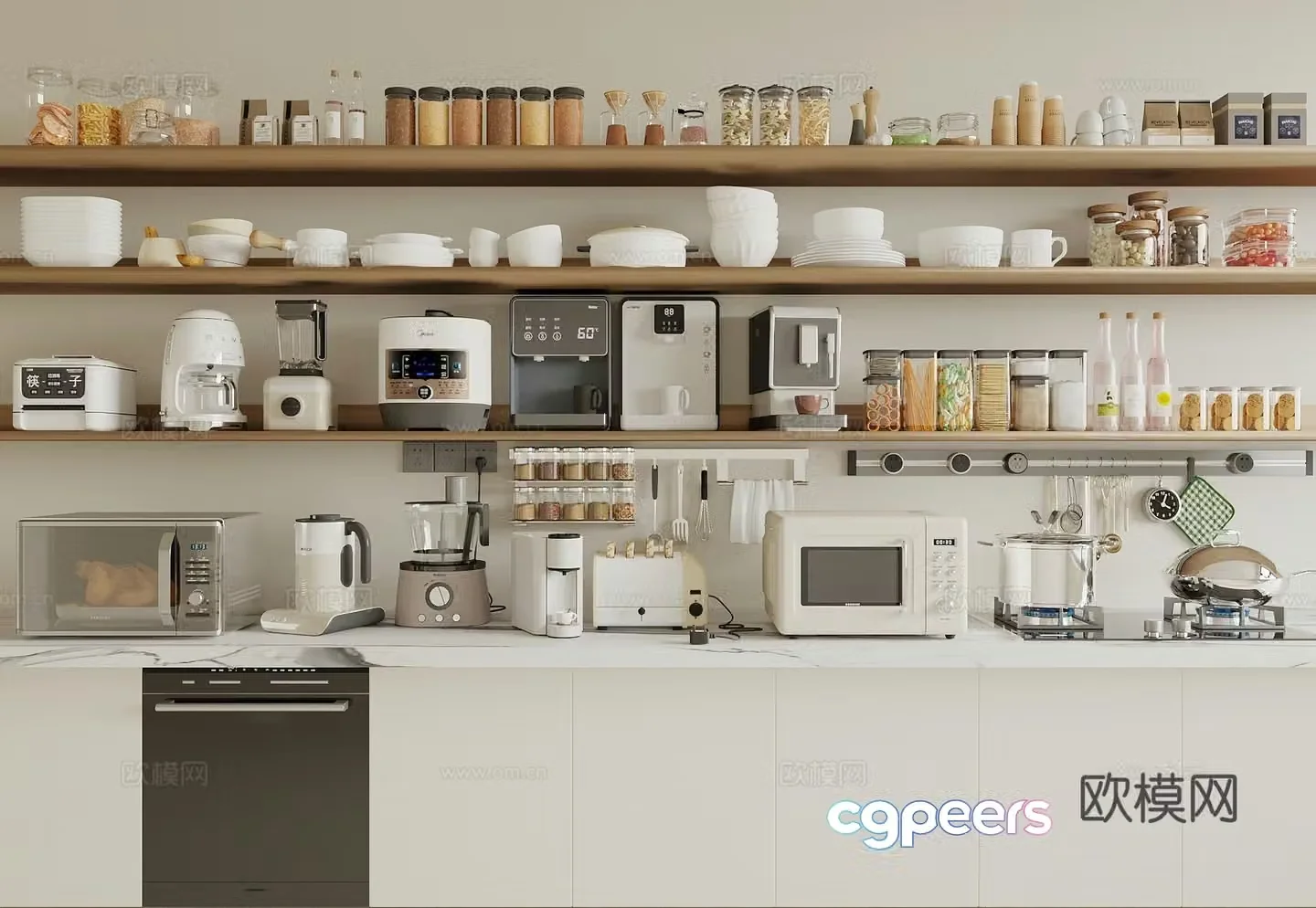 Kitchen appliances Kitchen supplies Microwave oven Coffee machine Water dispenser Rice cooker Water boiling 3D model