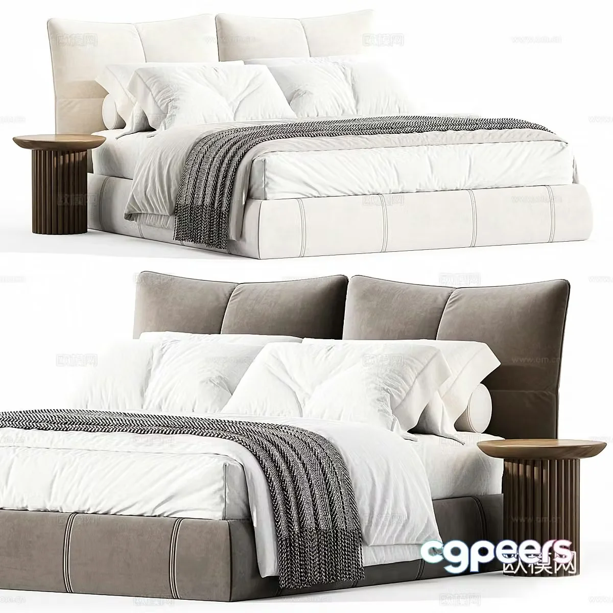 Modern Italian Cream Style Ellelle Fabric Double Bed 3D Model