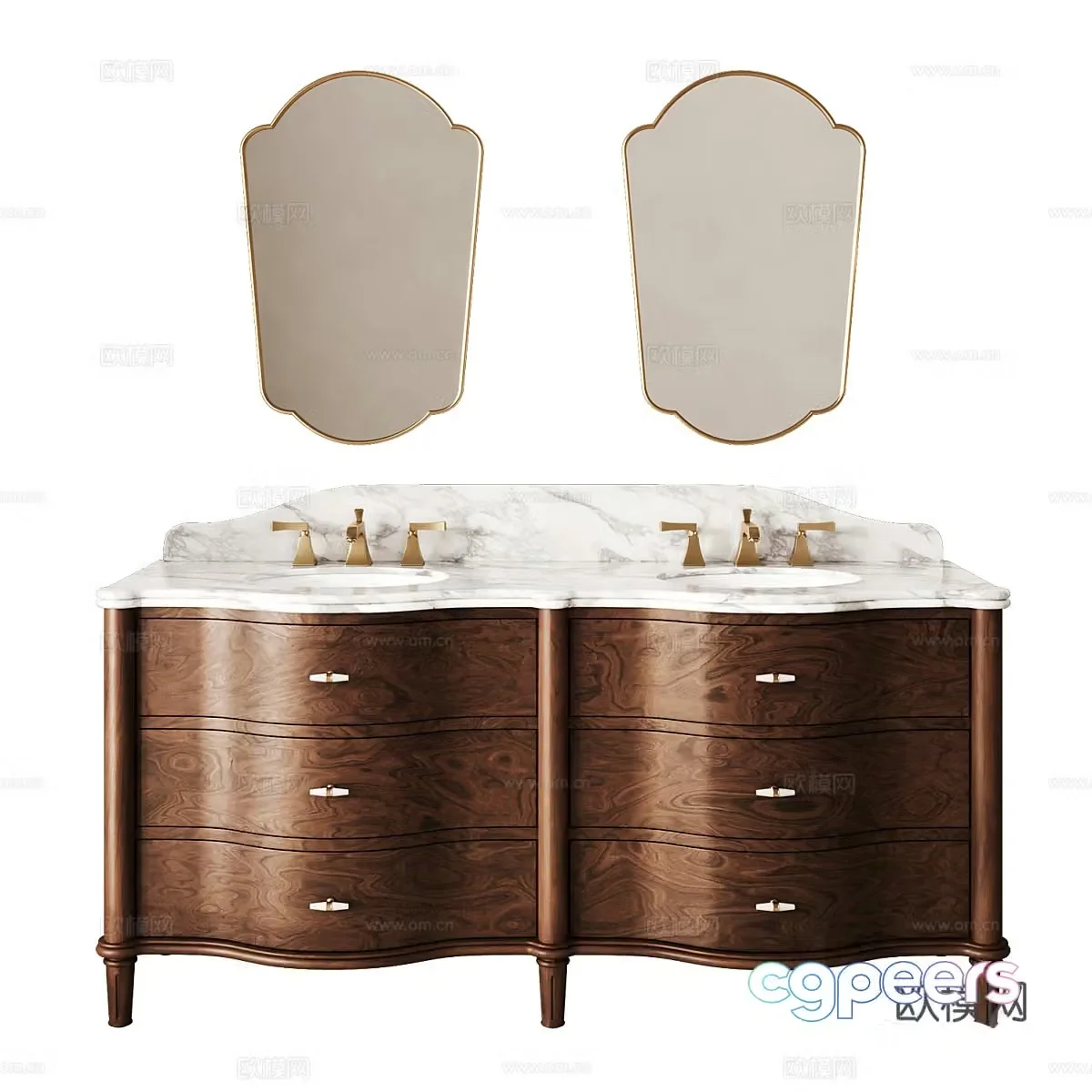 French Valerie double basin bathroom cabinet 3d model