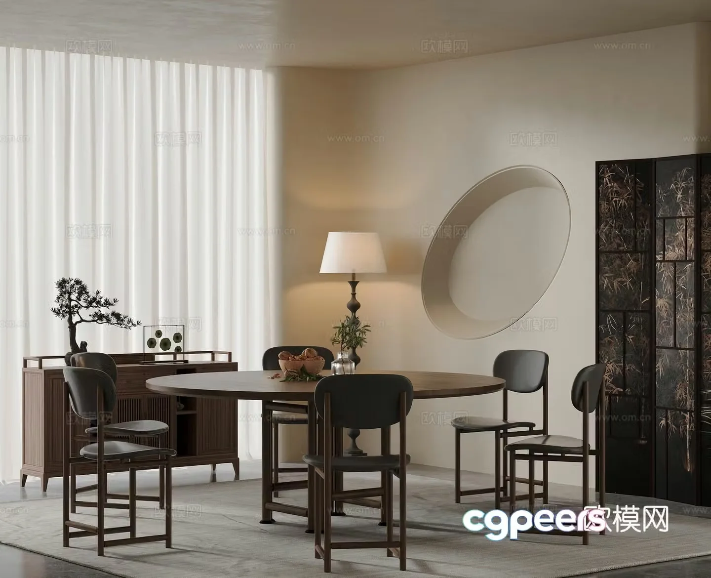 Modern medieval dining table chair screen combination 3D model