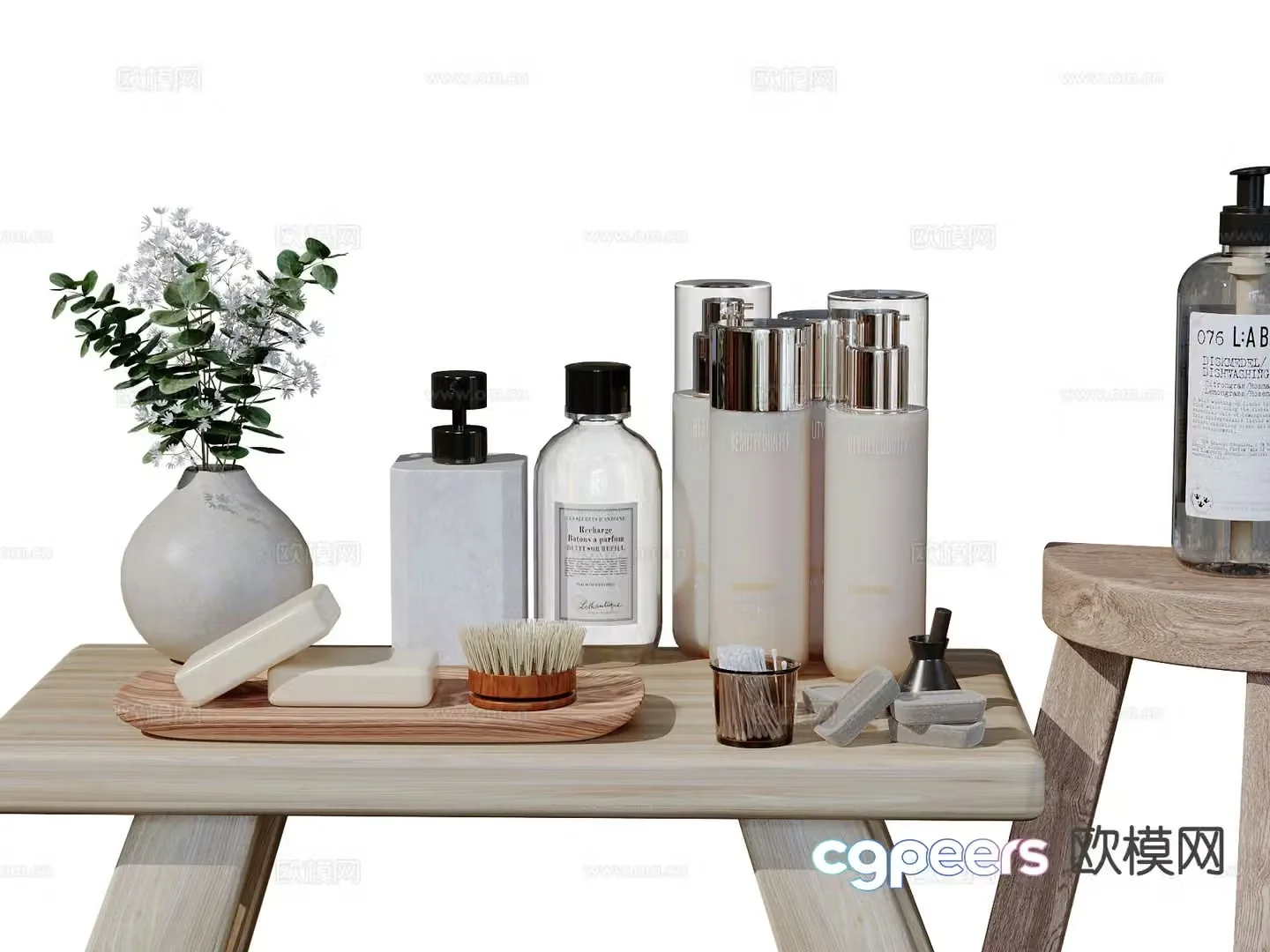 Modern bathroom accessories toiletries detergents 3D model