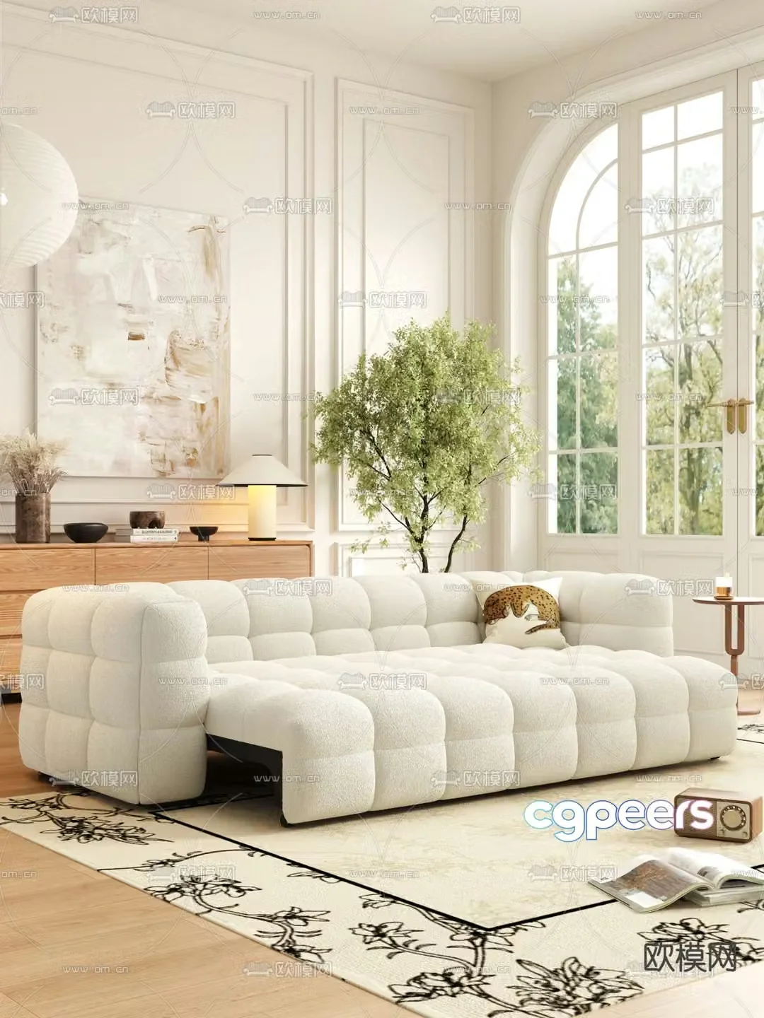 Cream style sofa multi-person sofa 3d model