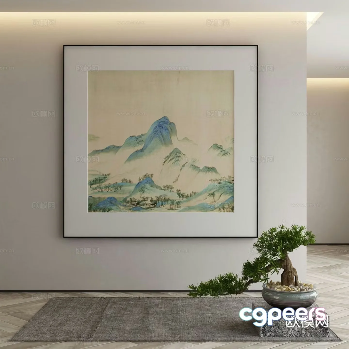 New Chinese style landscape painting decorative painting 3D model